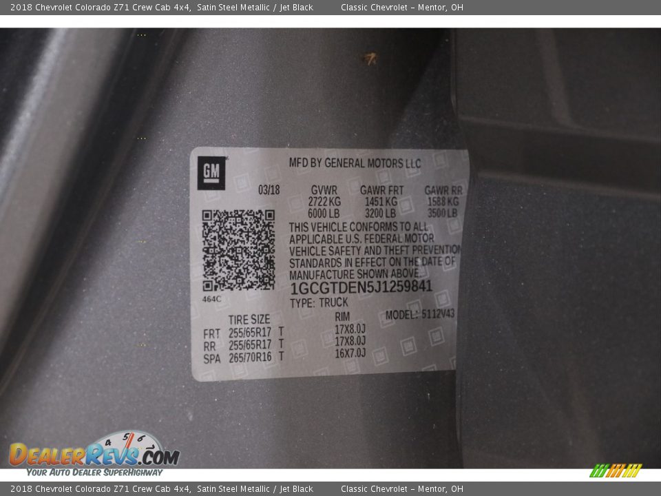 2018 Chevrolet Colorado Z71 Crew Cab 4x4 Satin Steel Metallic / Jet Black Photo #22