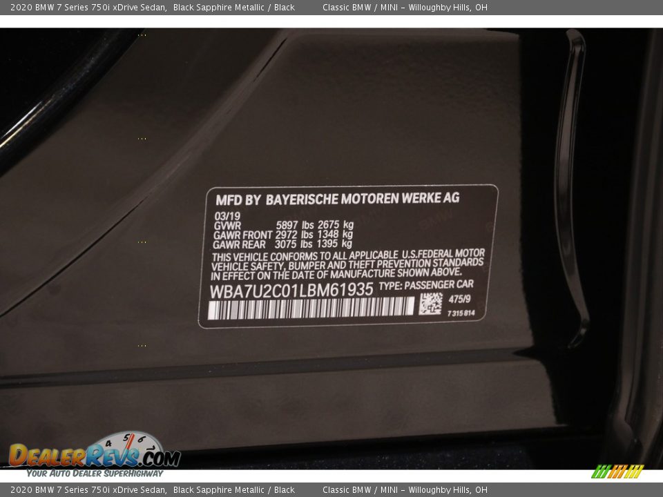 2020 BMW 7 Series 750i xDrive Sedan Black Sapphire Metallic / Black Photo #25