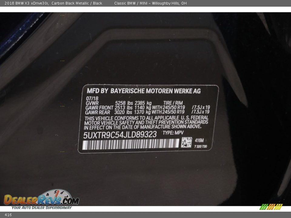 BMW Color Code 416 Carbon Black Metallic