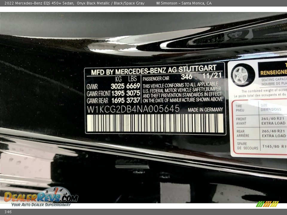 Mercedes-Benz Color Code 346 Onyx Black Metallic