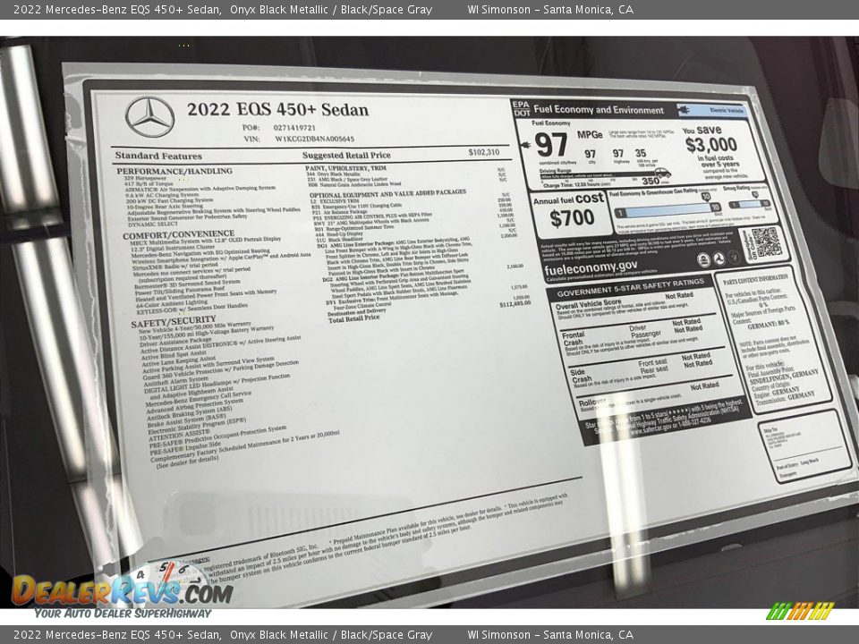 2022 Mercedes-Benz EQS 450+ Sedan Window Sticker Photo #13