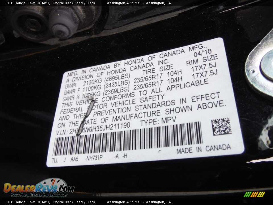 2018 Honda CR-V LX AWD Crystal Black Pearl / Black Photo #29