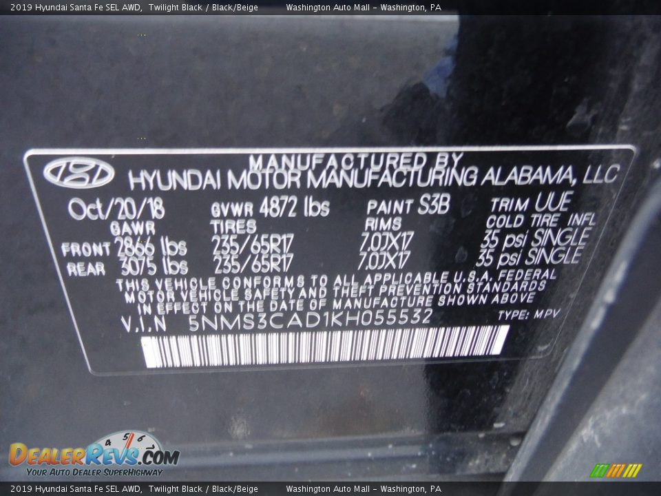 2019 Hyundai Santa Fe SEL AWD Twilight Black / Black/Beige Photo #29