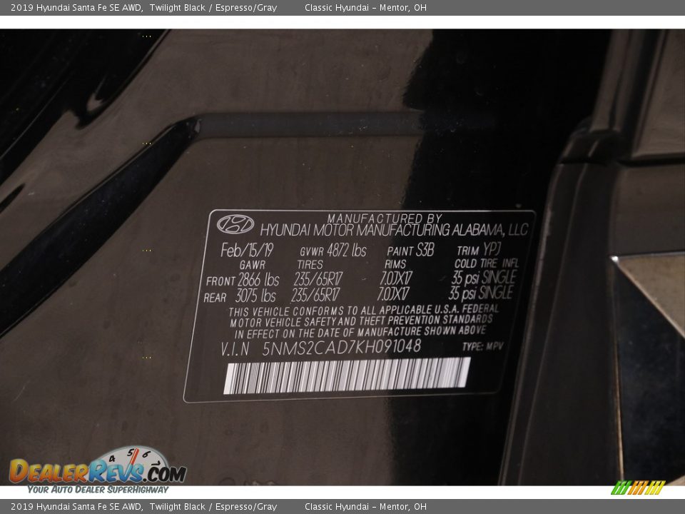 2019 Hyundai Santa Fe SE AWD Twilight Black / Espresso/Gray Photo #19