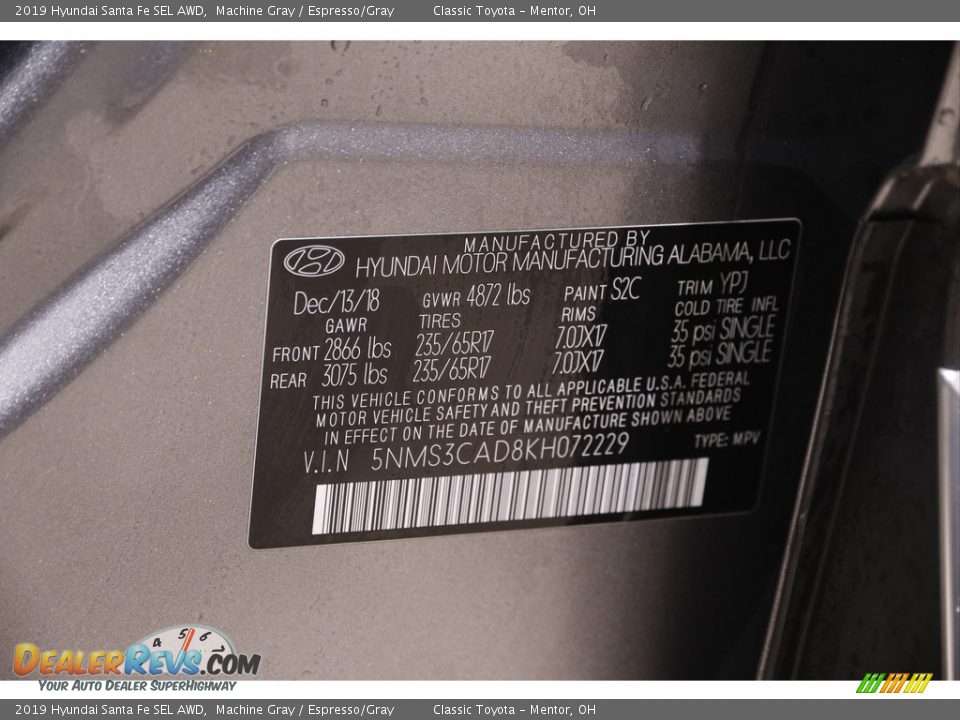 2019 Hyundai Santa Fe SEL AWD Machine Gray / Espresso/Gray Photo #19