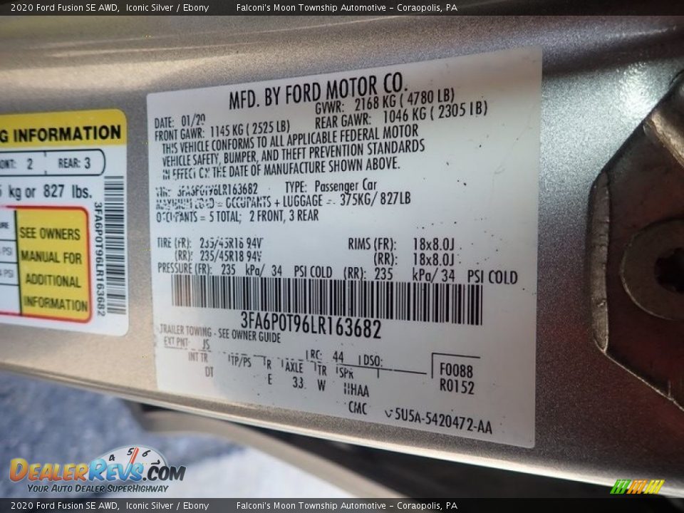 2020 Ford Fusion SE AWD Iconic Silver / Ebony Photo #27