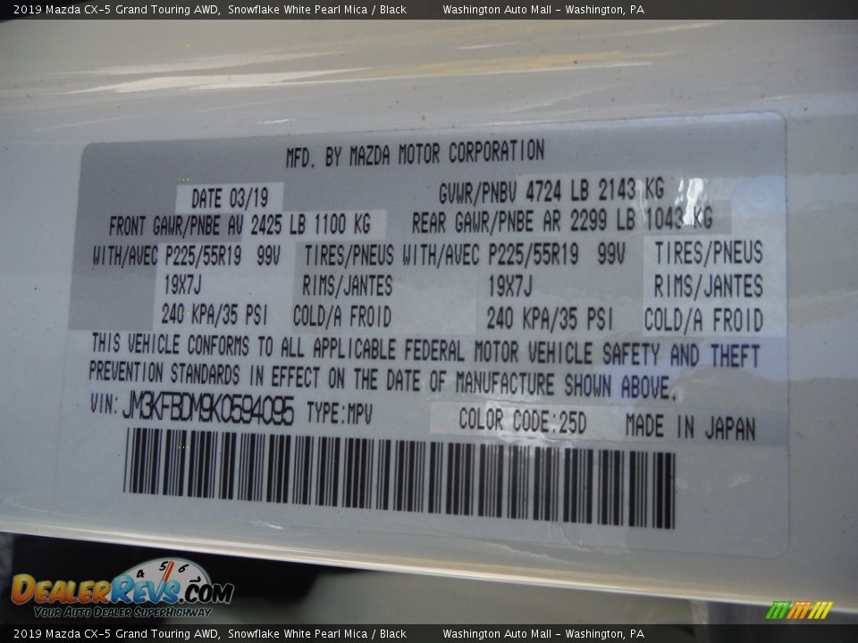 2019 Mazda CX-5 Grand Touring AWD Snowflake White Pearl Mica / Black Photo #30