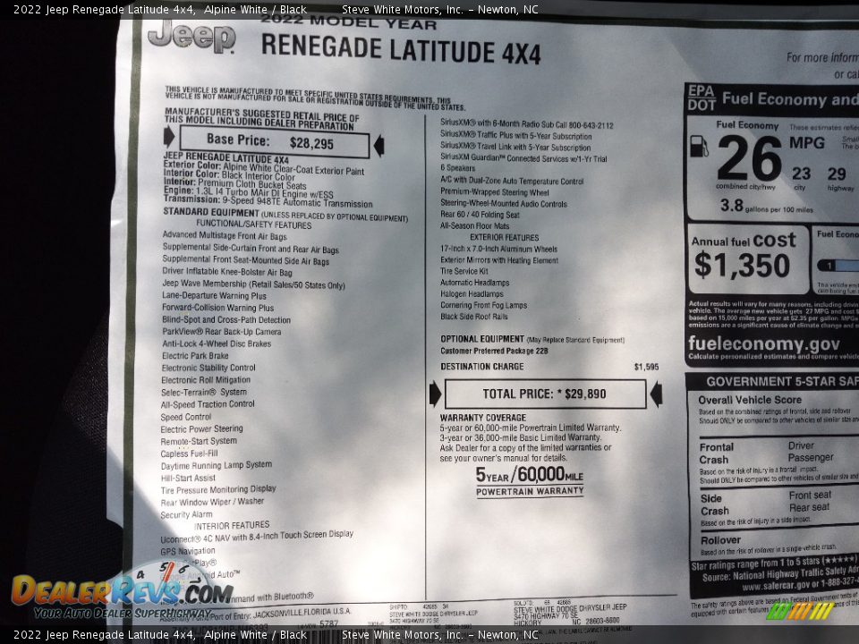 2022 Jeep Renegade Latitude 4x4 Alpine White / Black Photo #27