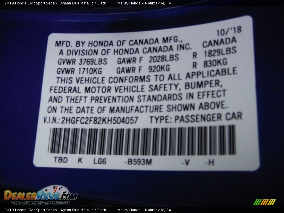 2019 Honda Civic Sport Sedan Agean Blue Metallic / Black Photo #27