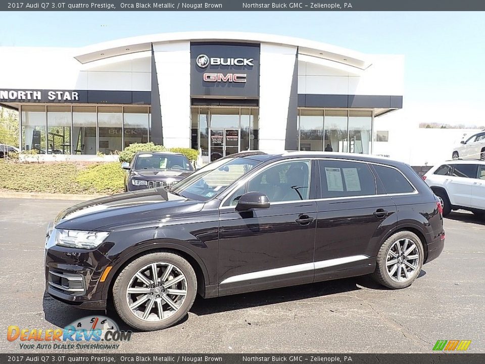 2017 Audi Q7 3.0T quattro Prestige Orca Black Metallic / Nougat Brown Photo #1