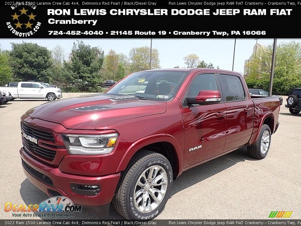 2022 Ram 1500 Laramie Crew Cab 4x4 Delmonico Red Pearl / Black/Diesel Gray Photo #1