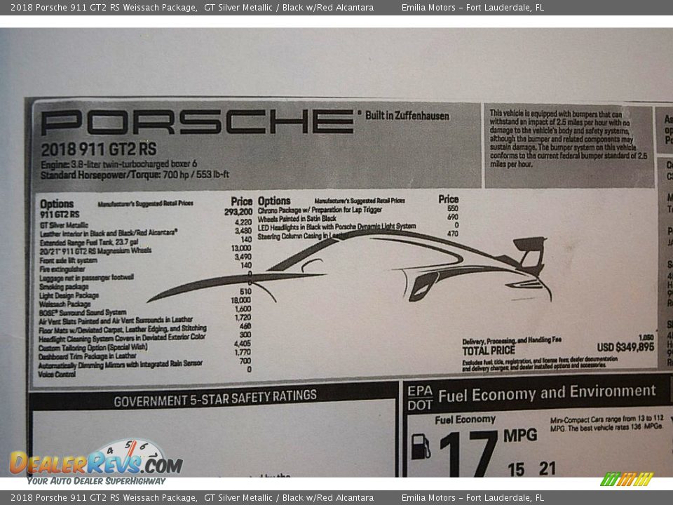 2018 Porsche 911 GT2 RS Weissach Package Window Sticker Photo #60