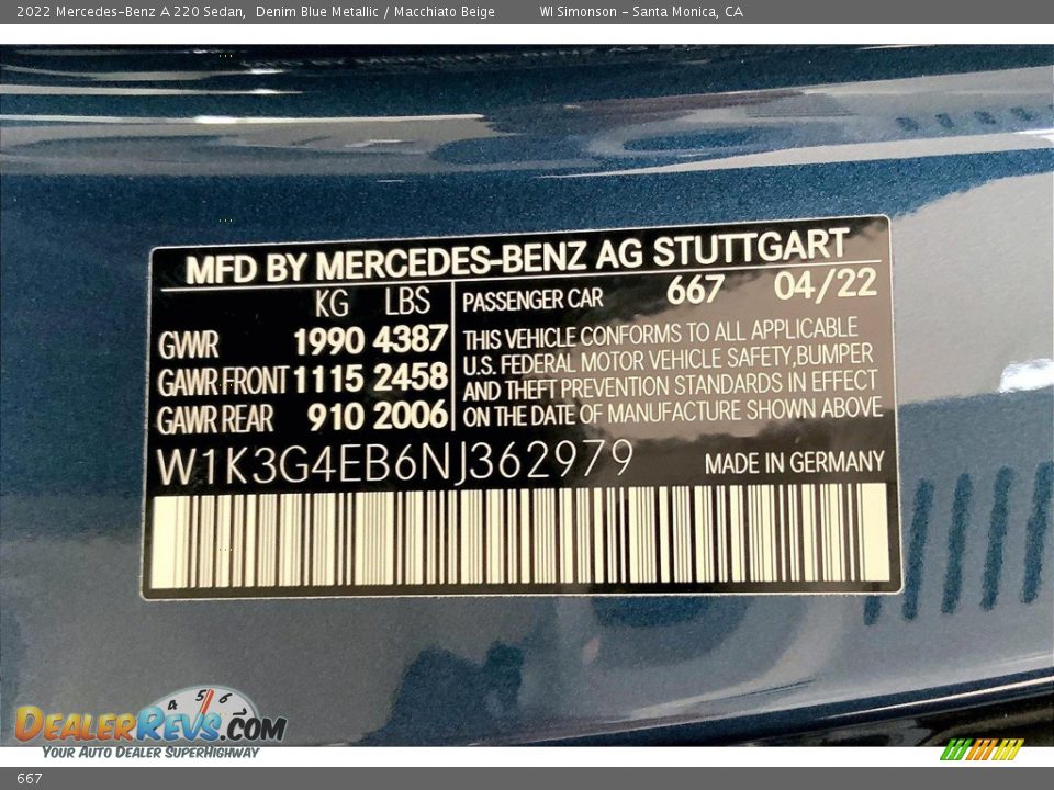 Mercedes-Benz Color Code 667 Denim Blue Metallic