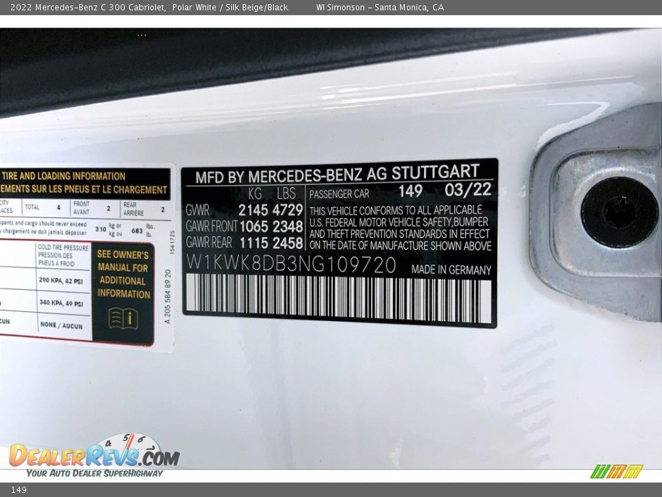 Mercedes-Benz Color Code 149 Polar White