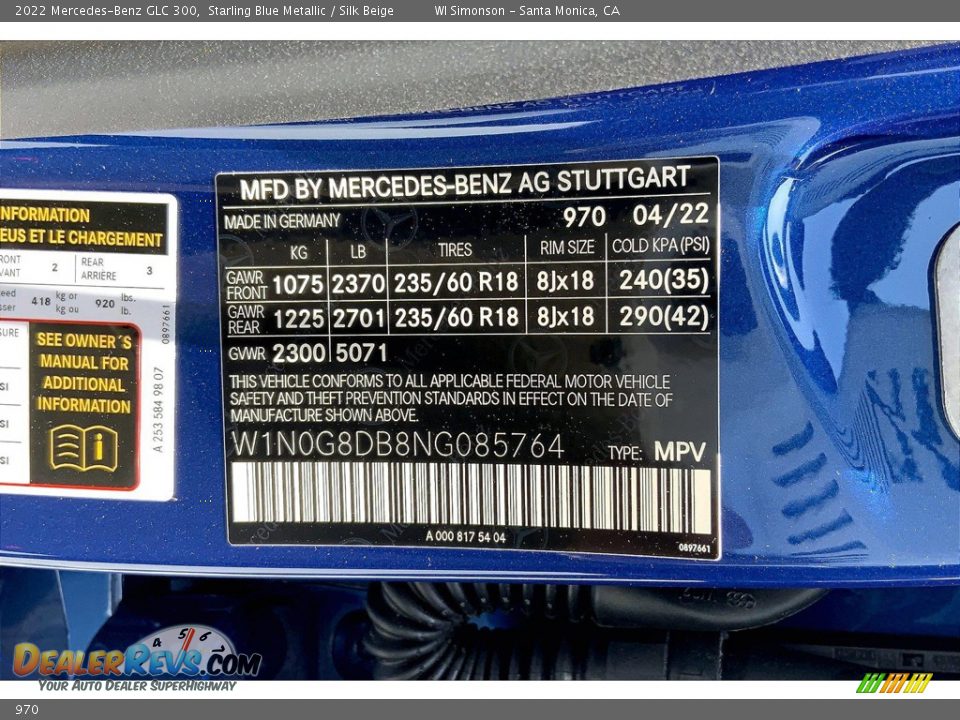 Mercedes-Benz Color Code 970 Starling Blue Metallic