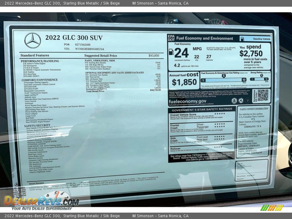 2022 Mercedes-Benz GLC 300 Window Sticker Photo #13