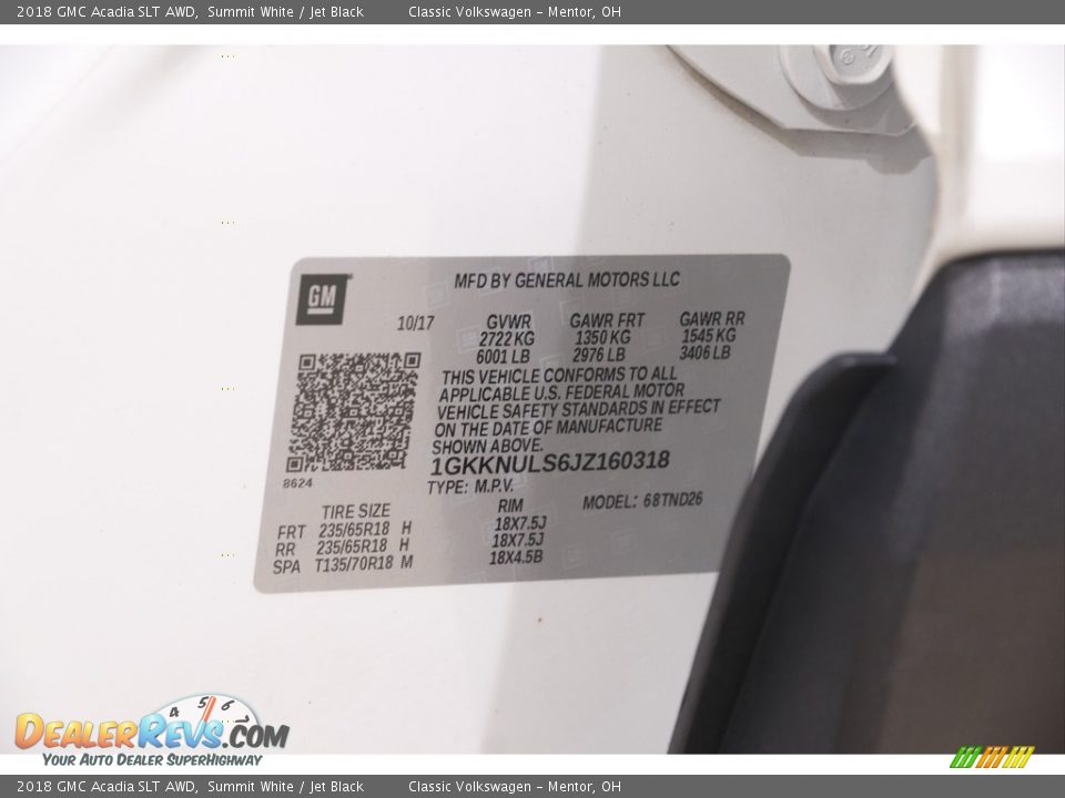 2018 GMC Acadia SLT AWD Summit White / Jet Black Photo #22