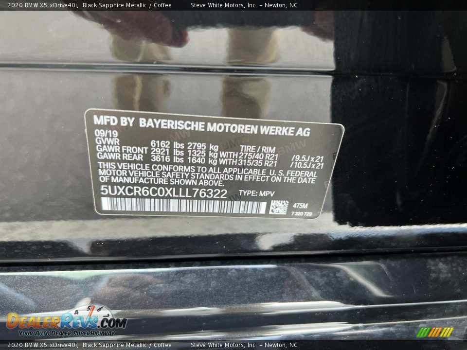 2020 BMW X5 xDrive40i Black Sapphire Metallic / Coffee Photo #32