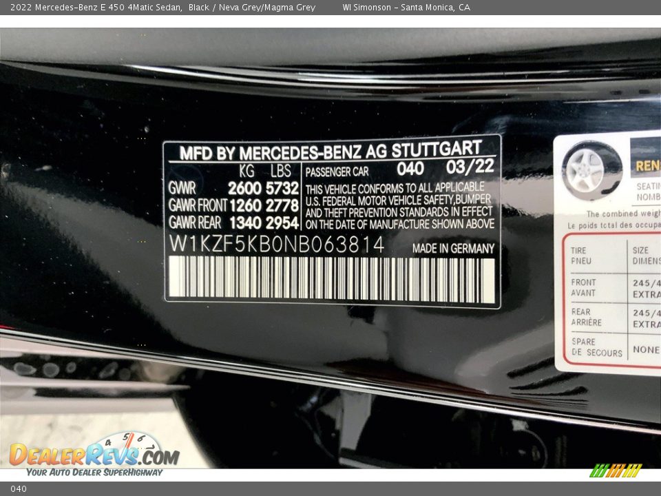 Mercedes-Benz Color Code 040 Black