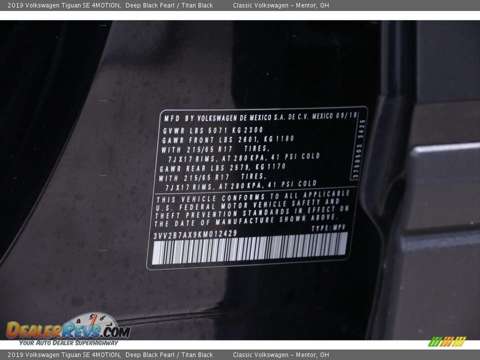 2019 Volkswagen Tiguan SE 4MOTION Deep Black Pearl / Titan Black Photo #19