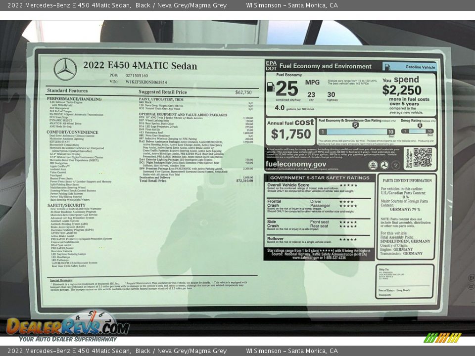 2022 Mercedes-Benz E 450 4Matic Sedan Window Sticker Photo #13