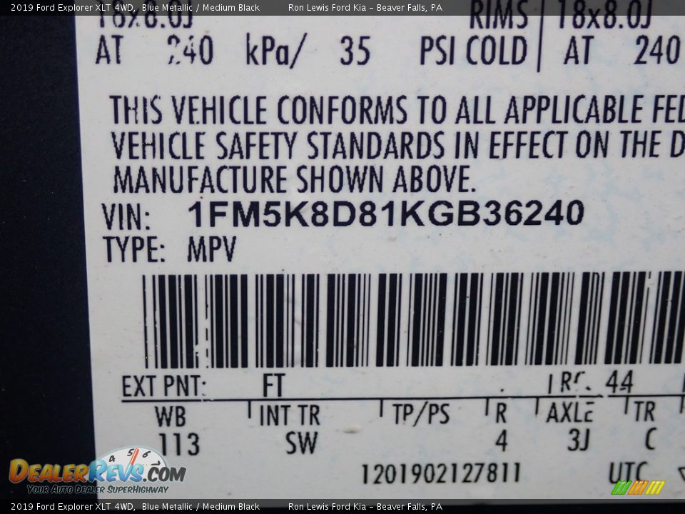 2019 Ford Explorer XLT 4WD Blue Metallic / Medium Black Photo #20