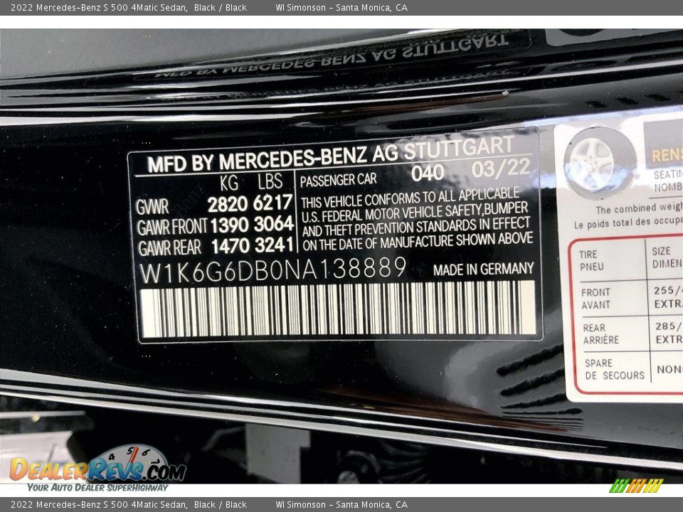 2022 Mercedes-Benz S 500 4Matic Sedan Black / Black Photo #11