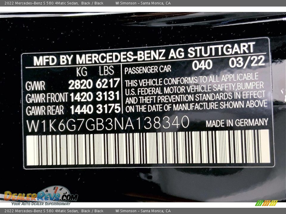 2022 Mercedes-Benz S 580 4Matic Sedan Black / Black Photo #11