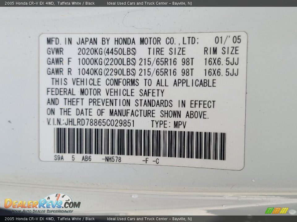 2005 Honda CR-V EX 4WD Taffeta White / Black Photo #28