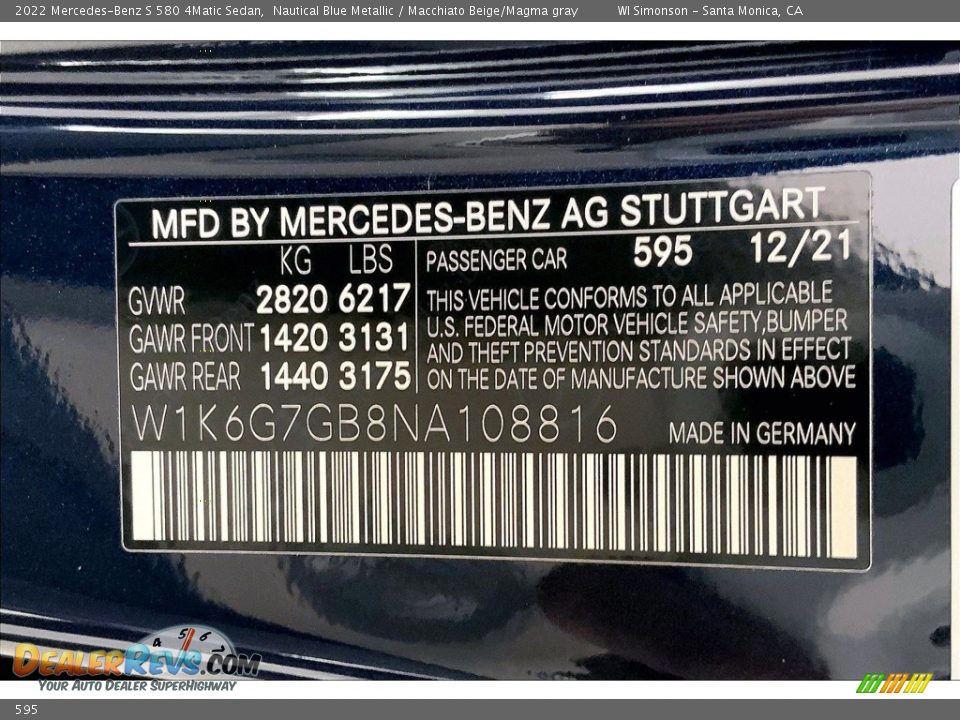 Mercedes-Benz Color Code 595 Nautical Blue Metallic