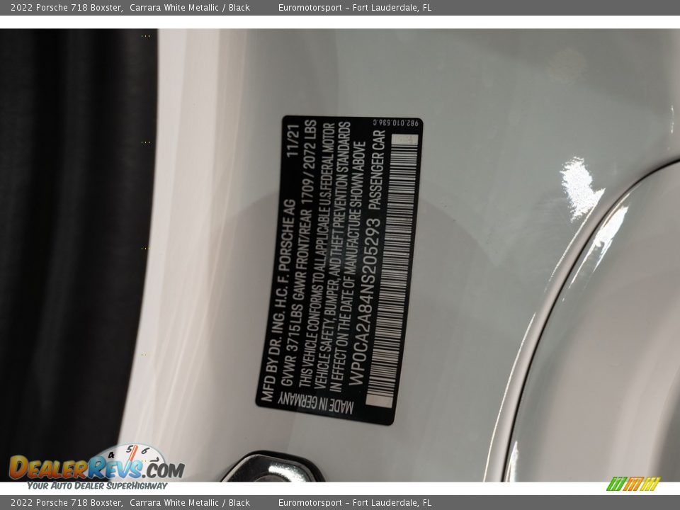 2022 Porsche 718 Boxster Carrara White Metallic / Black Photo #41