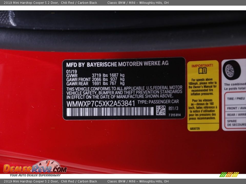2019 Mini Hardtop Cooper S 2 Door Chili Red / Carbon Black Photo #18