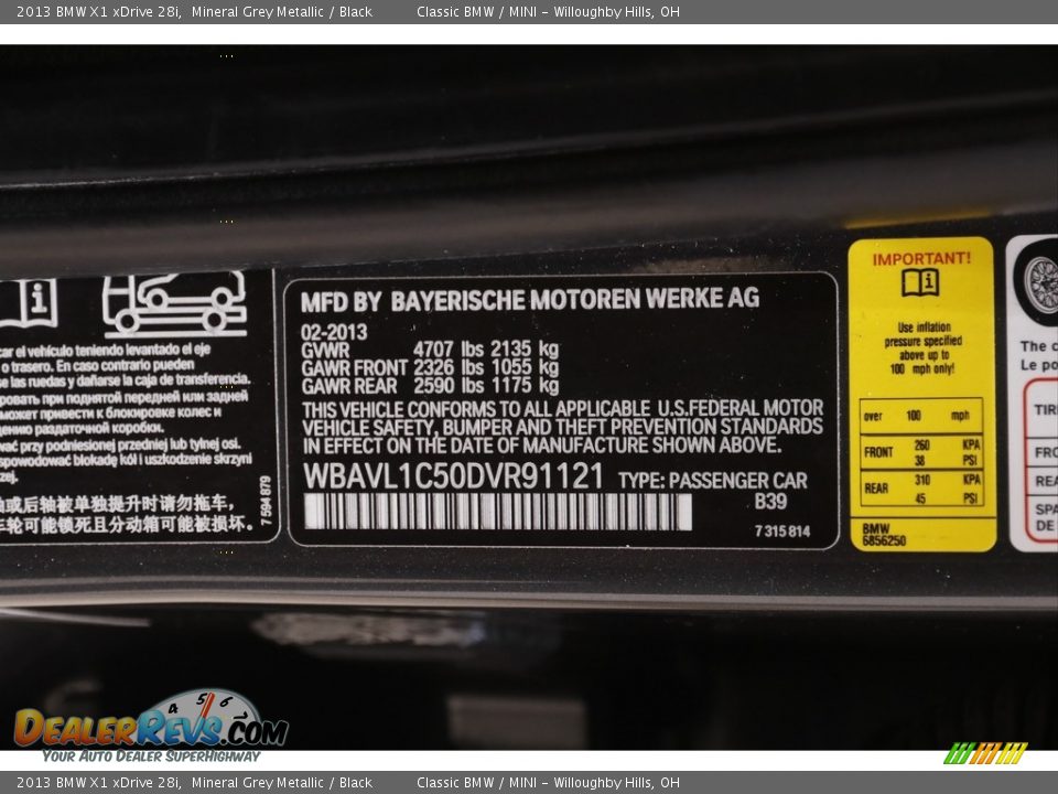 2013 BMW X1 xDrive 28i Mineral Grey Metallic / Black Photo #22
