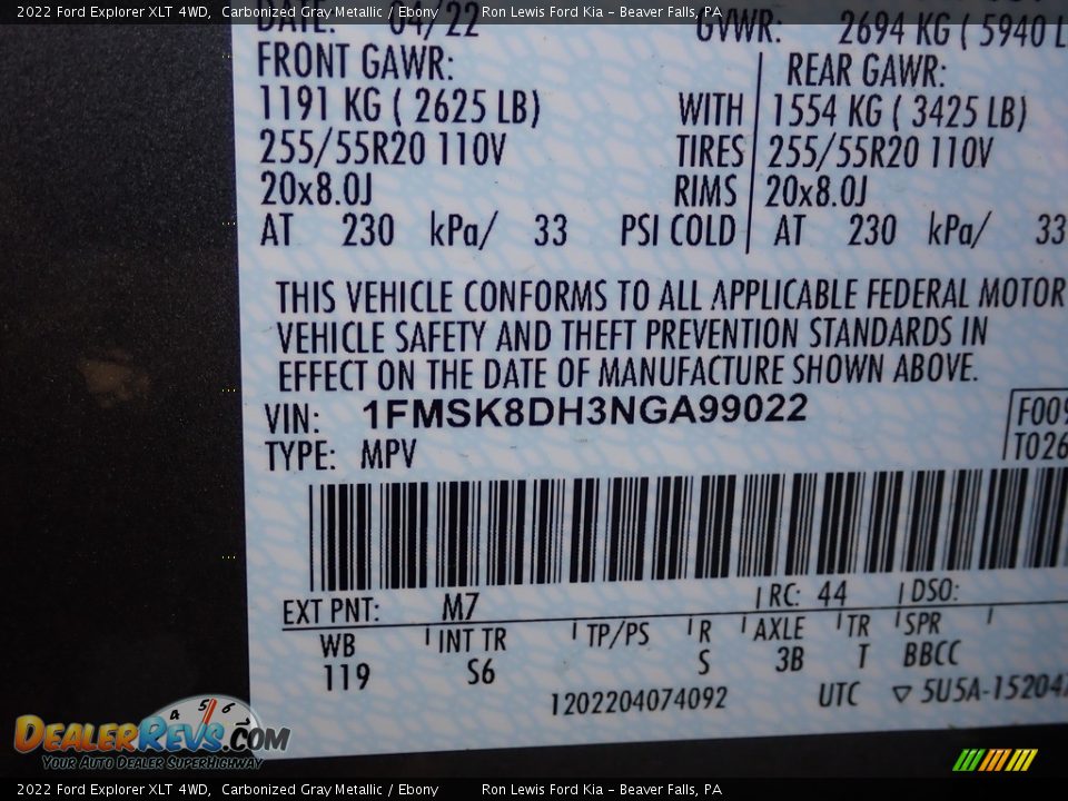 2022 Ford Explorer XLT 4WD Carbonized Gray Metallic / Ebony Photo #20