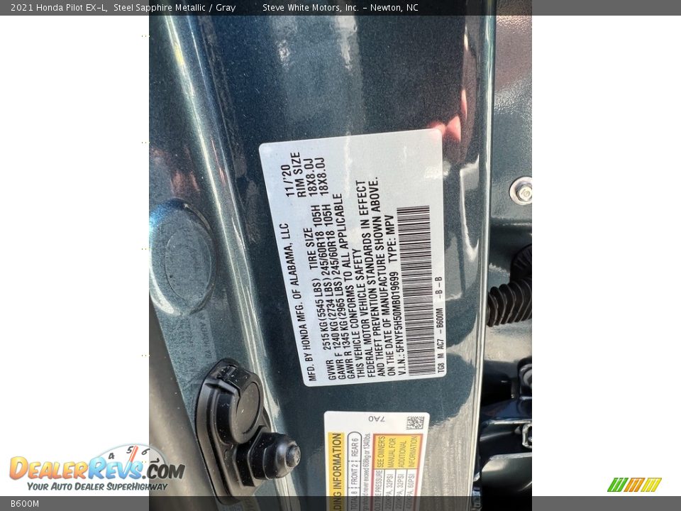 Honda Color Code B600M Steel Sapphire Metallic