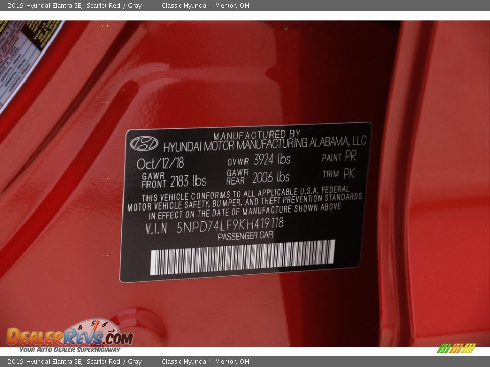 2019 Hyundai Elantra SE Scarlet Red / Gray Photo #19