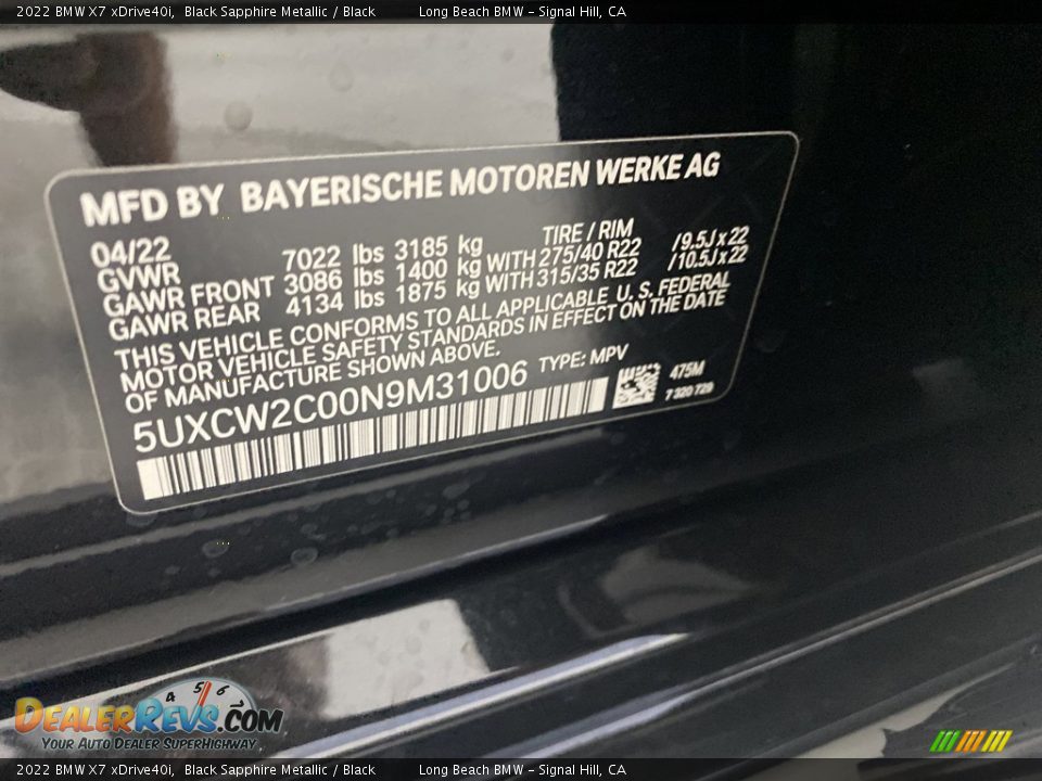 2022 BMW X7 xDrive40i Black Sapphire Metallic / Black Photo #26
