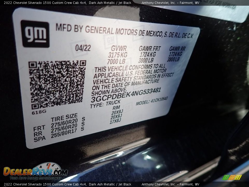 2022 Chevrolet Silverado 1500 Custom Crew Cab 4x4 Dark Ash Metallic / Jet Black Photo #15