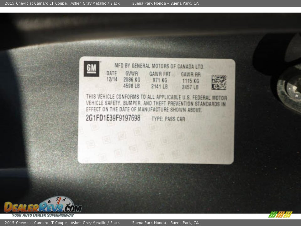 2015 Chevrolet Camaro LT Coupe Ashen Gray Metallic / Black Photo #32