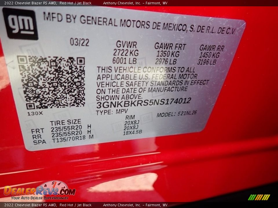 2022 Chevrolet Blazer RS AWD Red Hot / Jet Black Photo #15