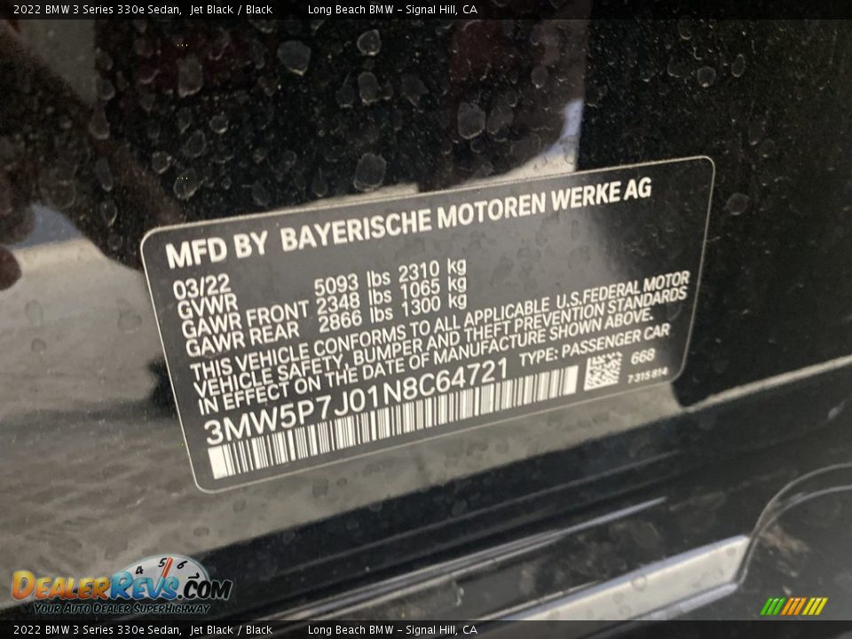 2022 BMW 3 Series 330e Sedan Jet Black / Black Photo #26