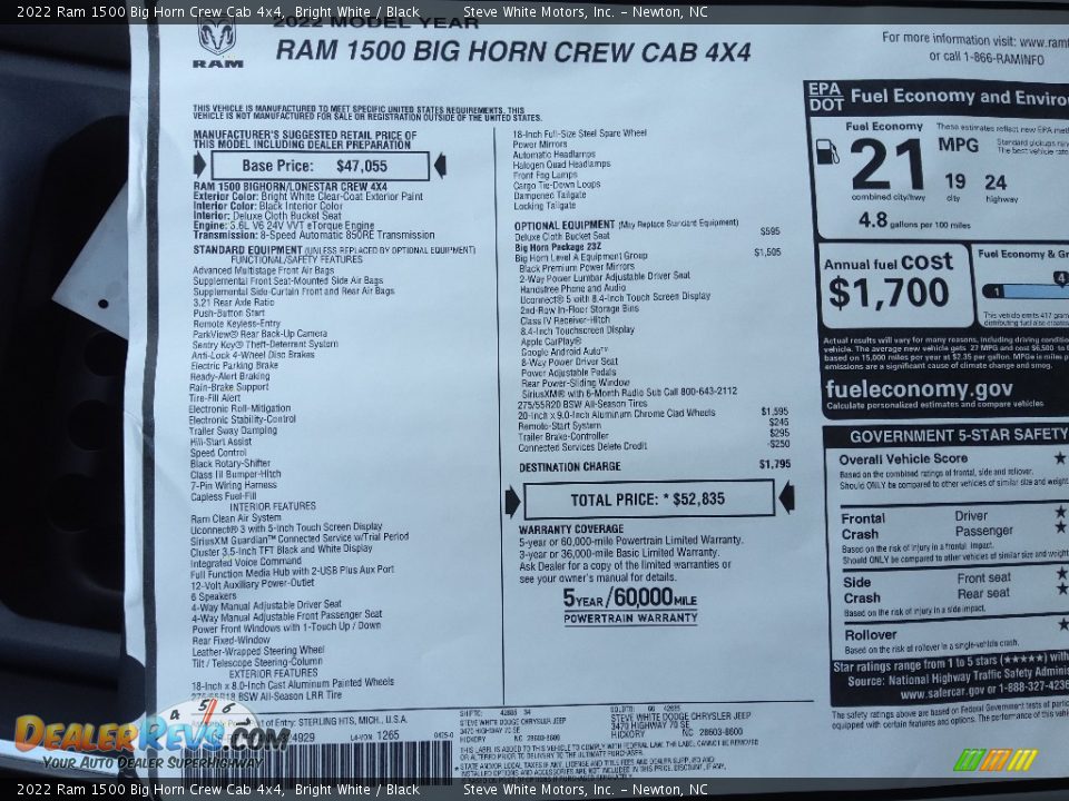 2022 Ram 1500 Big Horn Crew Cab 4x4 Window Sticker Photo #28