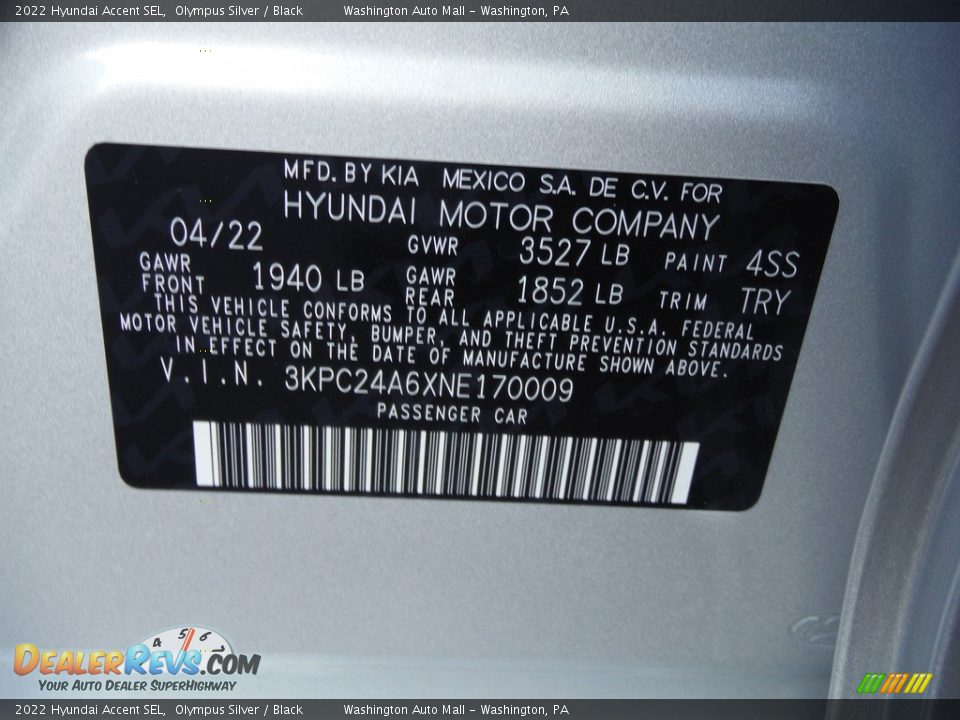 2022 Hyundai Accent SEL Olympus Silver / Black Photo #24