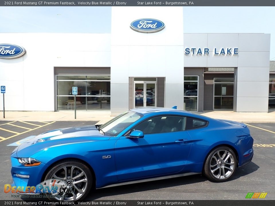 2021 Ford Mustang GT Premium Fastback Velocity Blue Metallic / Ebony Photo #1