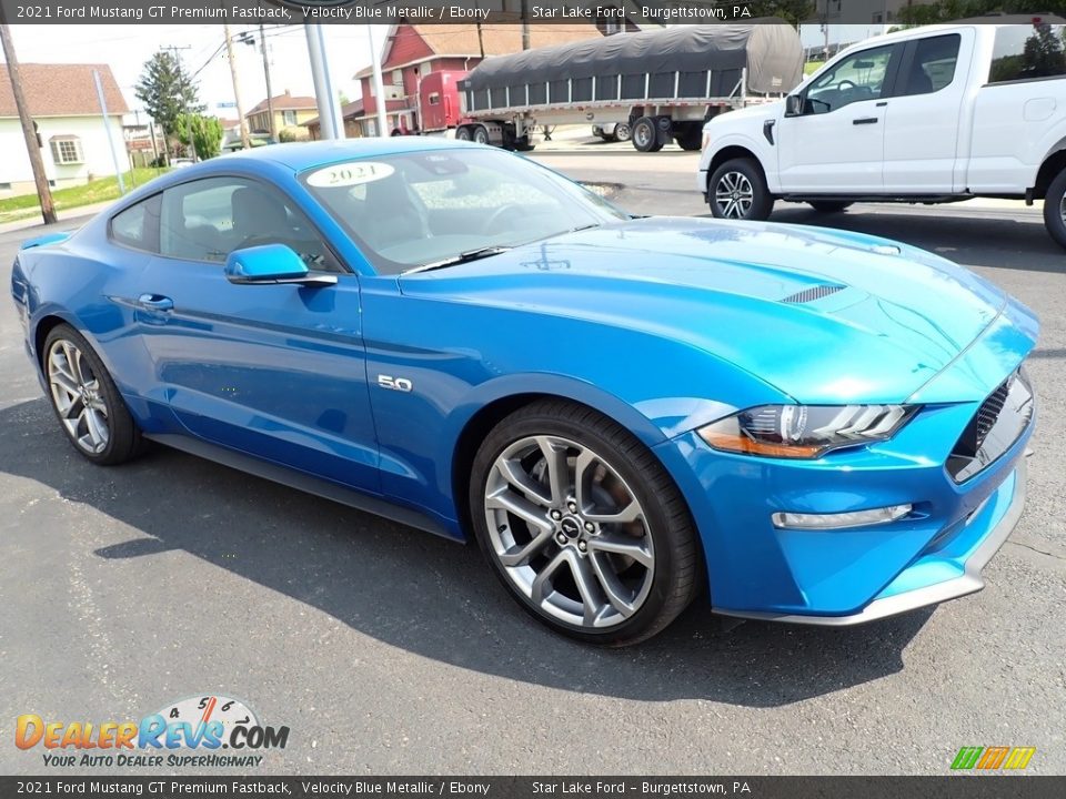 2021 Ford Mustang GT Premium Fastback Velocity Blue Metallic / Ebony Photo #7