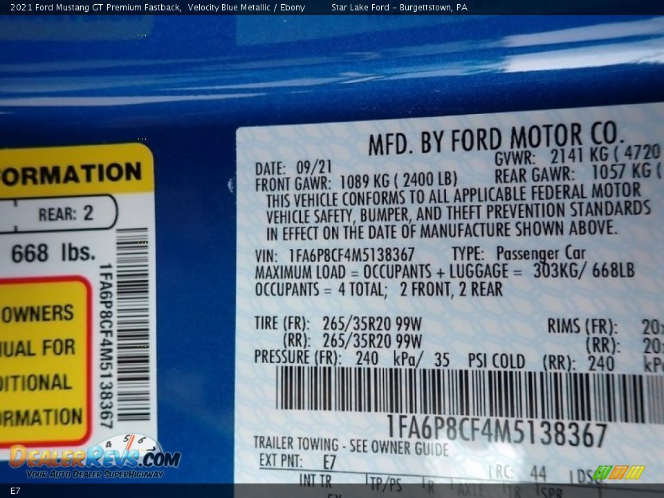 Ford Color Code E7 Velocity Blue Metallic