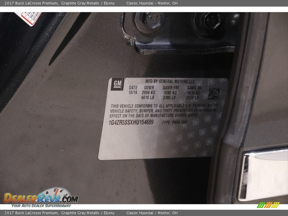 2017 Buick LaCrosse Premium Graphite Gray Metallic / Ebony Photo #21