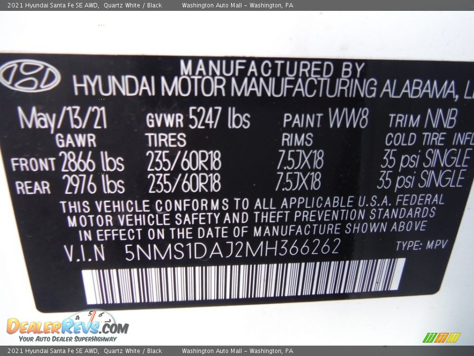 2021 Hyundai Santa Fe SE AWD Quartz White / Black Photo #27