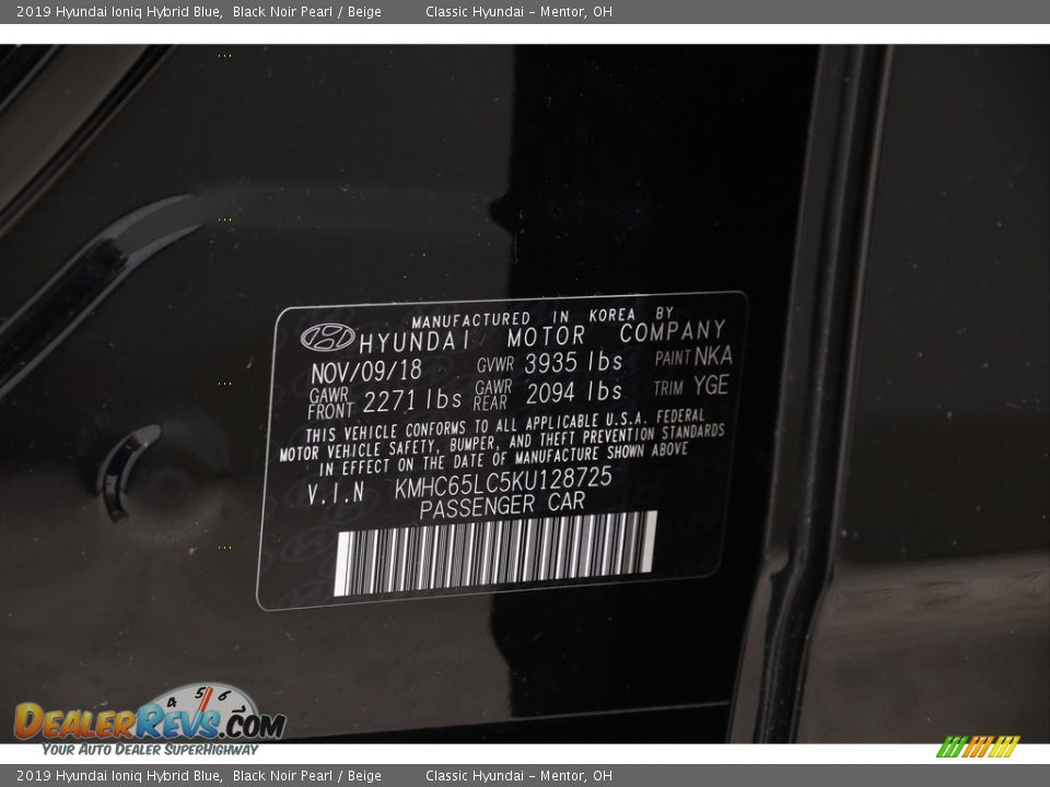 2019 Hyundai Ioniq Hybrid Blue Black Noir Pearl / Beige Photo #20