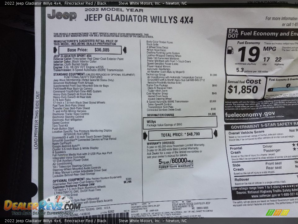 2022 Jeep Gladiator Willys 4x4 Window Sticker Photo #28